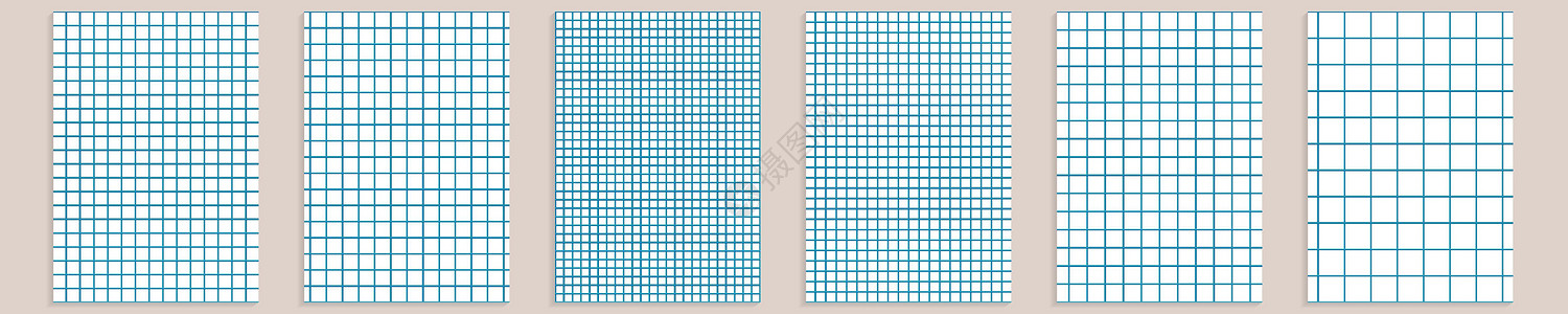 网格纸套装 抽象方形背景与彩色图表 学校 壁纸 纹理 笔记本的几何图案 在透明背景上隔离的内衬空白 A4 毫米图网格蓝色笔记教育图片