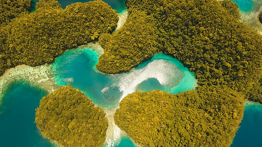菲律宾索霍顿湾岛的热带环礁湖 海洋 海滩太阳爬坡棕榈旅游衬套场景假期蓝色天空鸟瞰图图片