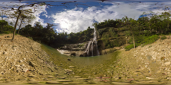 360°全景美丽的热带瀑布 菲律宾博霍尔的坎乌曼塔瀑布 360-德格里风景背景