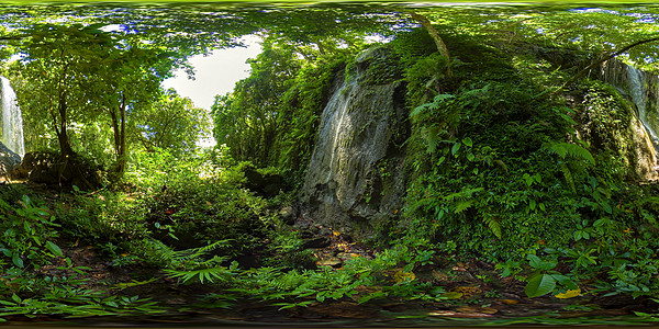 美丽的热带瀑布 菲律宾波霍尔川山瀑布 虚拟现实360号旅游绿叶风景植物流动木头植被荒野峡谷溪流图片