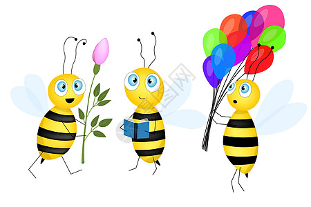 一套卡通可爱的蜜蜂吉祥物 一只小蜜蜂飞来飞去 黄蜂集合 矢量字符 昆虫图标 邀请函 卡片 壁纸 幼儿园的模板设计 涂鸦风格熊蜂荒图片