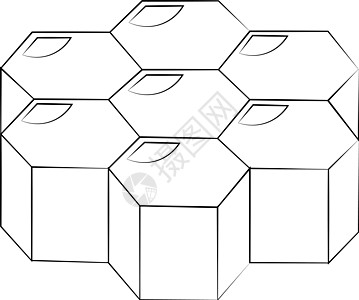 单元素蜂窝 绘制黑色和白色插图图片