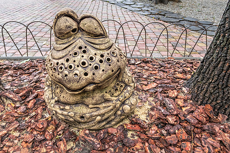 旅行青蛙乌克兰费尔德曼生态公园的雕塑鸟舍胡同花园生态园艺术长凳动物园旅行灯笼动物背景