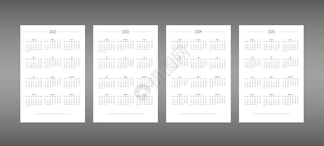 2022 2023 2024 2025 个人计划日记笔记本可爱简约风格的日历 笔记本的个人日程日历 星期从周日开始年度办公室季节背景图片