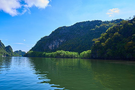 红树林间纯自然景观河流太阳国家天空岩石晴天蓝色运动全景池塘假期图片