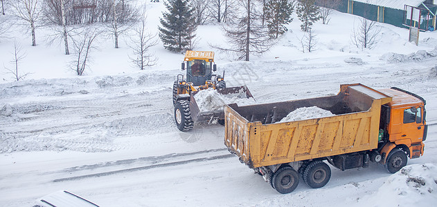 清扫和清理城市道路 以摆脱冬季的积雪清洁工机器雪堆打扫街道行动天气卡车车辆司机图片