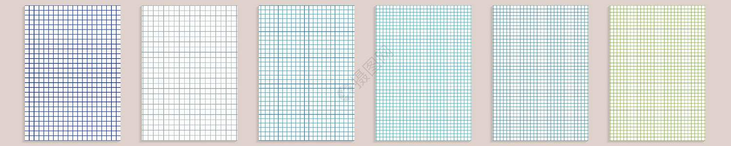 网格纸套装 抽象方形背景与彩色图表 学校 壁纸 纹理 笔记本的几何图案 在透明背景上隔离的内衬空白 A4 毫米图网格条纹厘米打印图片