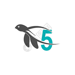 带有 5 号标志设计图案的海龟图标公司商业蓝色字体野生动物插图横幅旅行数字乌龟图片