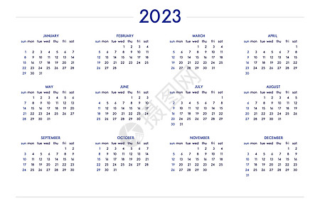 2023 年日历采用经典严格风格 挂表日历时间表笔记本和规划师的最小约束业务设计 星期从周日开始网格季节年度组织者计划商业季刊办图片