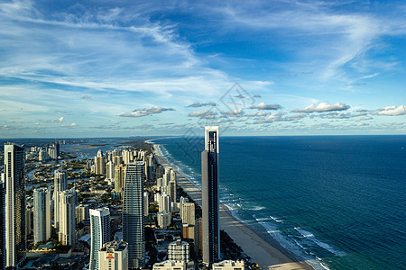 冲浪者天堂城市和海滩的鸟瞰图 度假村和海滩的现代空中城市景观 黄金海岸 冲浪者天堂 澳大利亚图片