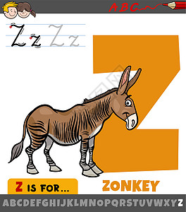 带有卡通 zonkey 动物特征的字母表中的字母 Z图片