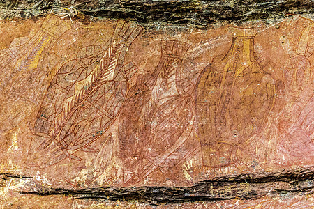 古老土著艺术 手印 动物畜群 螺旋型 澳大利亚Kakadu国家公园历史地质学遗产旅游壁画绘画涂鸦目的地原住民动物群图片