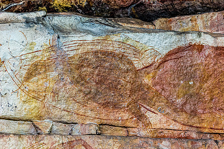 古老土著艺术 手印 动物畜群 螺旋型 澳大利亚Kakadu国家公园旅游遗产绘画历史原住民文明涂鸦历史性洞穴岩画图片