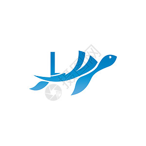 带有字母 L 徽标设计图案的海龟图标艺术横幅乌龟公司商业动物旅行品牌字体蓝色图片