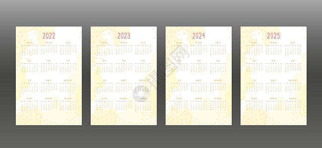 2022 2023 2024 2025 个人规划师和笔记本的日历集 温暖的黄色手绘抽象斑点和圆点精致温柔可爱的风格 星期从周日开图片