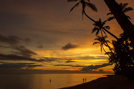 斐济斐济岛Tambua沙滩多彩的日出地景游客冷泉橙子乐园基因旅游业比基尼自然界图片