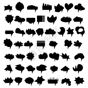 大套 50 个黑色矢量漫画气泡 孤立的彩色横幅 空纸形状 用于聊天的卡通平面插图 模板框架 手绘风格 对话云图片