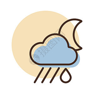 带有雨滴月亮图标的雨云 天气信号月光插图天空多云下雨气候预报气象风暴背景图片