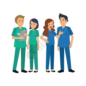 医生和医务人员组的矢量平面人物卡通人物 平面设计中的医疗团队概念图片