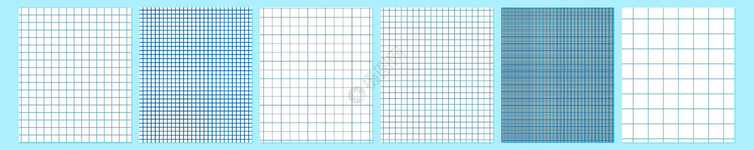 网格纸套装 抽象方形背景与彩色图表 学校 壁纸 纹理 笔记本的几何图案 在透明背景上隔离的内衬空白 A4 毫米图网格插图办公室蓝图片