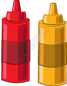 二元番茄酱和芥末 绘制彩色插图图片