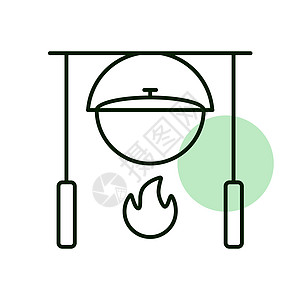 在篝火矢量 ico 上露营锅食物插图游客野餐旅游烧伤旅行森林平底锅木头图片
