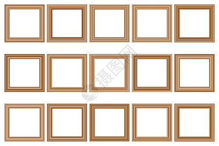 大套方形复古木制框架为您的设计 复古封面 放置文本 复古古董金色漂亮的矩形框架 模板矢量图边界摄影风格家具博物馆木头正方形金子房图片