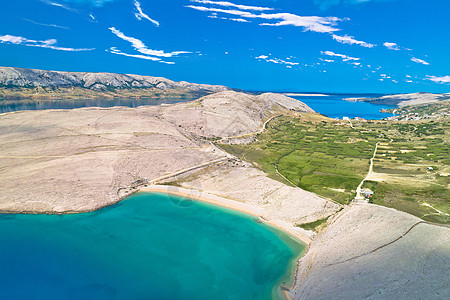 Metajna 帕格岛 在石头沙漠中的著名贝里特尼察海滩 令人惊叹的空中景象石头导航血管胰岛天线群岛航行蓝色速度海洋图片