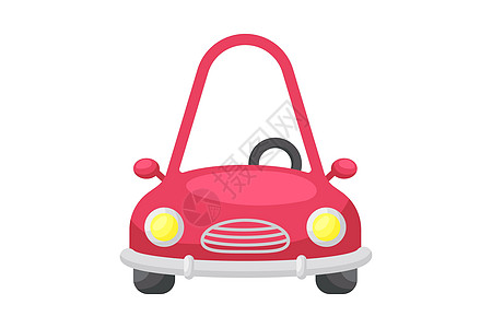 白色背景上可爱的红色汽车 儿童卡的卡通运输婴儿送礼会生日邀请屋内部 卡通风格的鲜艳的幼稚矢量插图图片