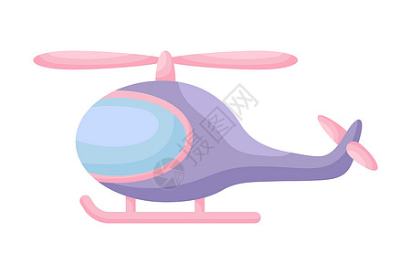 白色背景上可爱的紫色直升机 儿童卡的卡通运输婴儿送礼会生日邀请屋内部 卡通风格的鲜艳的幼稚矢量插图图片