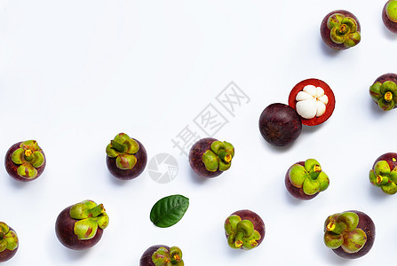 白色背景的芒果园甜点叶子水果健康饮食紫色山竹饮食热带市场营养图片