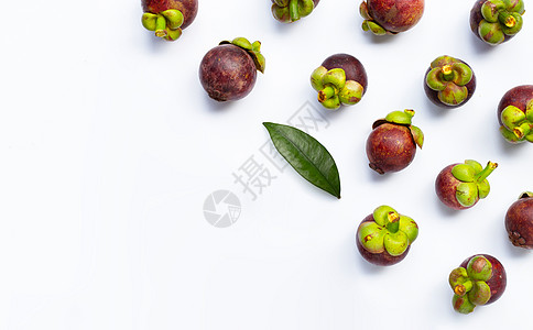 白色背景的芒果园热带叶子市场健康饮食女王季节饮食情调水果紫色图片