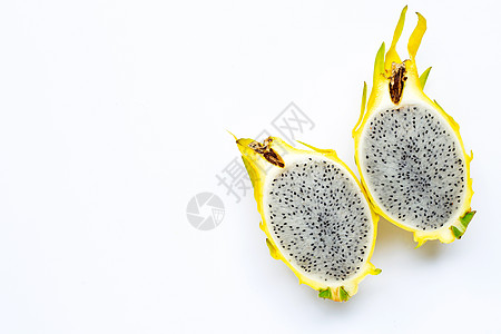 黄鱼或白背景的龙果团体柠檬热带种子维生素异国食物菠萝水果叶子图片