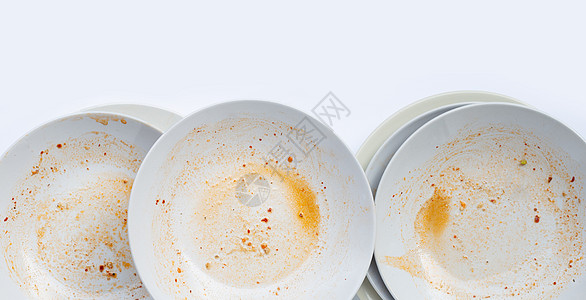 白色背景的脏盘子餐厅厨房菜肴琐事家务餐具概念团体打扫杯子图片