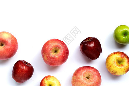 白色背景的新鲜多汁苹果团体水果营养饮食小吃橙子甜点油桃食物图片
