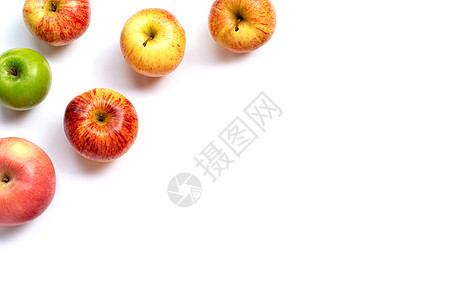白色背景的新鲜多汁苹果营养甜点小吃水果食物油桃团体饮食橙子图片