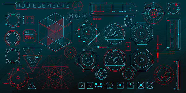 一套未来界面的HUD几何元素网络技术展示数据造型收藏信息电脑插图软件图片
