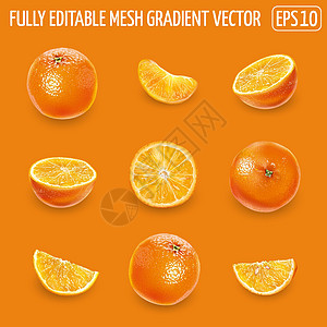一套橙色的熟橙子 在橙色背景图片