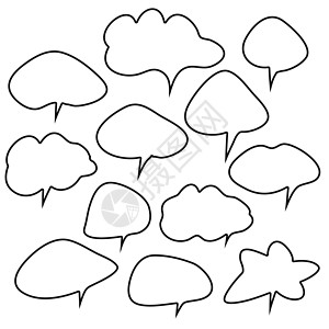 一组语言泡泡 卡通矢量插图 孤立于透明的白色背景 手画风格 对话框云气泡乐趣草图思考框架涂鸦横幅标签讲话气球图片