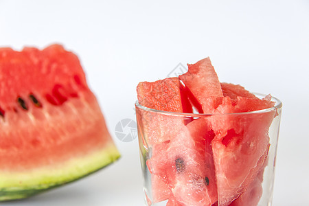 红熟西瓜 白底切片 西瓜在玻璃里切片横幅甜点营养浆果推介会饮食种子热带图片