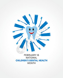 2月份全国儿童口腔卫生观察活动牙科牙刷关心预防海报孩子孩子们横幅国家设计图片