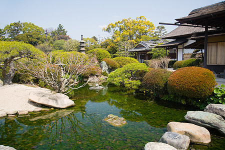 OKama的Korakuen花园寺庙自然宝塔绿化旅行旅游尼姑庵瀑布佛教徒建筑学图片