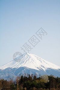 来自川口湖的藤森山天空地标天际樱花火山蓝色风景季节反射场景图片