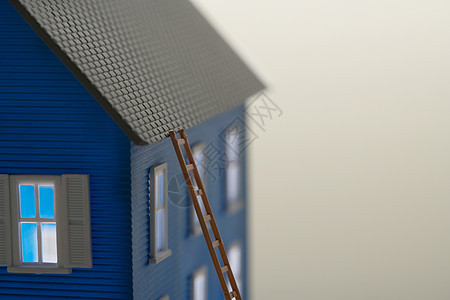 配有梯子封闭式的房屋模型建筑开发商生长住房财产保险住宅销售玩具白色图片