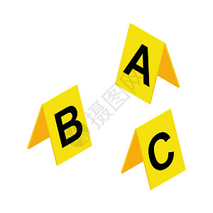 犯罪现场标记符号 带有字母 ABC 的塑料黄色调查标签设计集 在白色背景下孤立的犯罪矢量图解图片