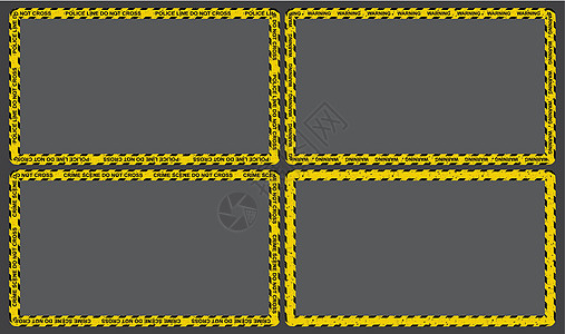 带有黑色和黄色条纹的警察线边界 带安全胶带的犯罪现场框架 矢量矩形背景集合图片