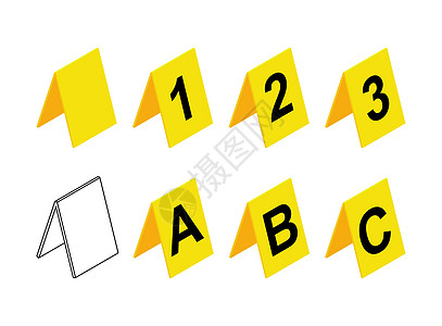 犯罪现场标记设计 塑料黄色调查标签图标设置字母 ABC 和数字 1 2 3 还包含空符号或空白符号 在白色背景上孤立的矢量图图片