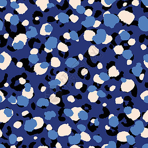 抽象的现代豹纹无缝图案 动物时尚背景 用于印刷品 卡片 明信片 织物 纺织品的蓝色和黑色装饰矢量库存插图 风格化皮肤的现代装饰品图片
