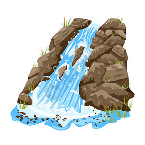 孤立在白色背景上的瀑布 陡峭的岩石上的水瀑布 与石头的瀑布图片