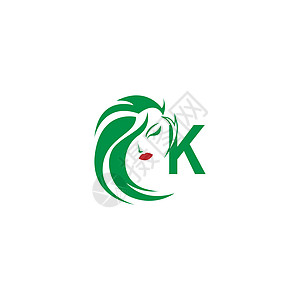 字母 K 与女人脸标志图标设计 vecto数字标识精品嘴唇商业头发女孩沙龙发型字体图片
